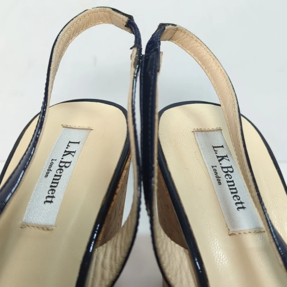 L.K. Bennett Adelia swingback cork wedge platform shoes women size 9.5 EU 40
